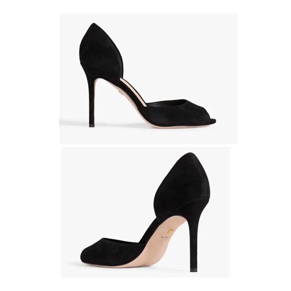 $395 Veronica Beard Gadot Black Suede Peep-Toe Stiletto Heels Pumps Size 7.5
